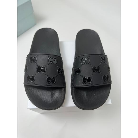 Gucci Shoes - Women's Gucci Black Rubber GG Slides Size 36